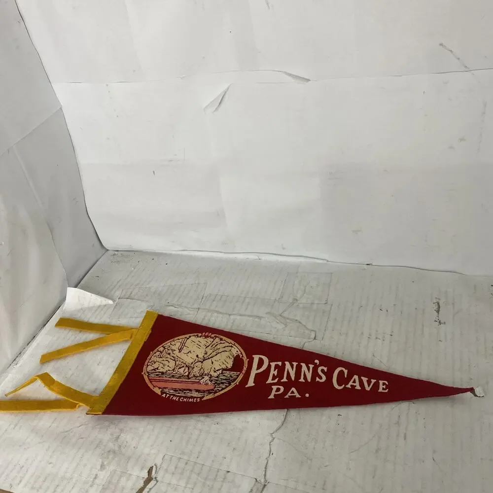 Vintage 1960s Penn's Cave Pennsylvania Souvenir Felt Pennant 12” - Picture 1 of 4